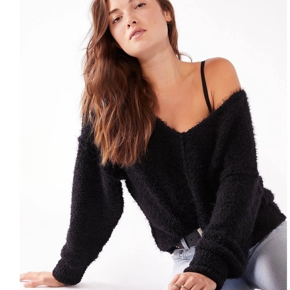 Free People Princess V-Neck Sweater in Black Medium - Picture 4 of 8
